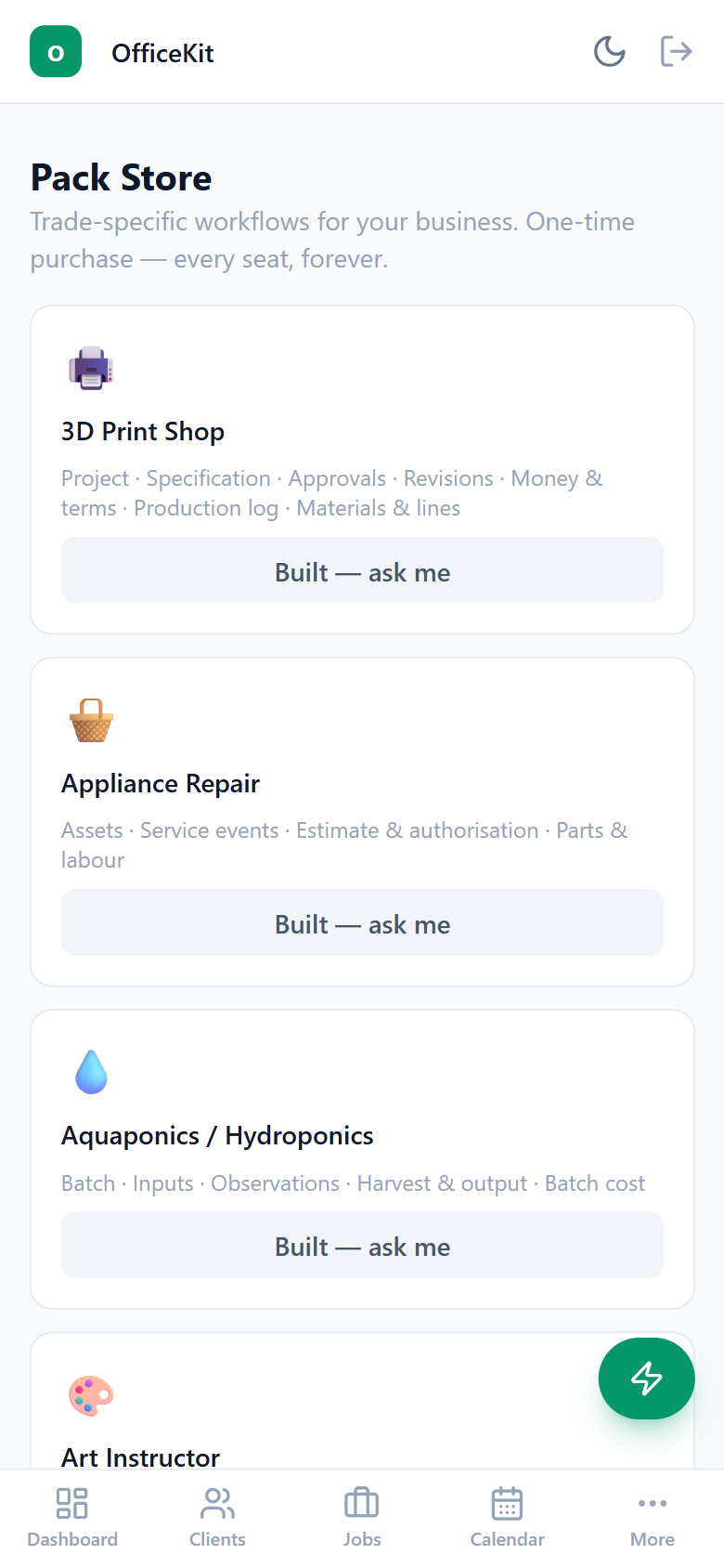 Your trade's workflows, built in.